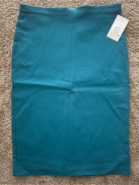 NWT Linda Matthews Teal Blue Pull-On Stretch Pencil Skirt"